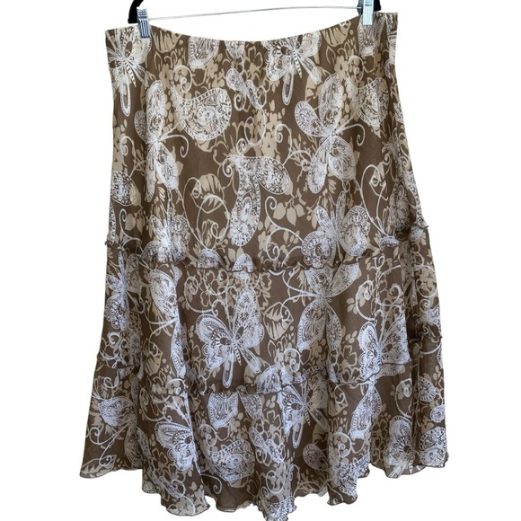 Alfred Dunner Y2K Flouncy Fairy Skirt Floral Tiered Ruffled Midi Mocha Mousse - Picture 1 of 16